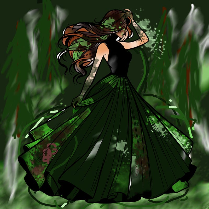 realistic woman with dress flowing in the wind