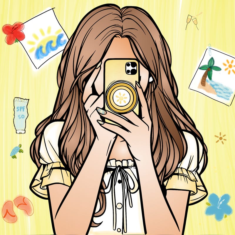a realistic girl holding her phone taking pictures