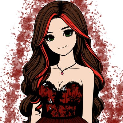 realistic girl with long hair and pretty prom dress