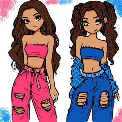 2 girls in crop tops and baggy jeans ripped
