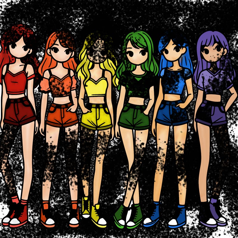 a group of girls wearing crop tops and shorts
