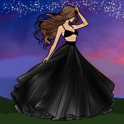 realistic woman with dress flowing in the wind