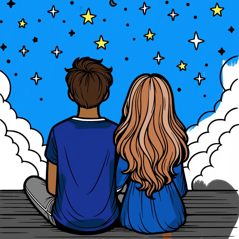 a couple under the stars with there backs turned