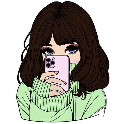 realistic girl with phone hiding their face