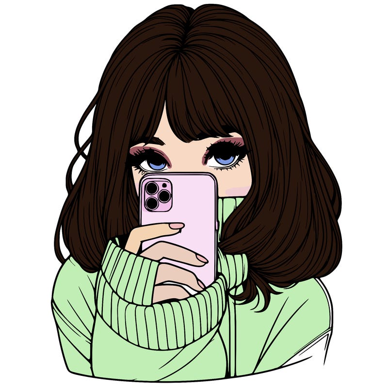 realistic girl with phone hiding their face