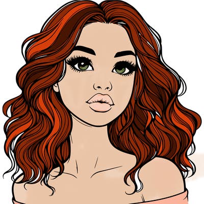 realistic girl with wavy hair and lips