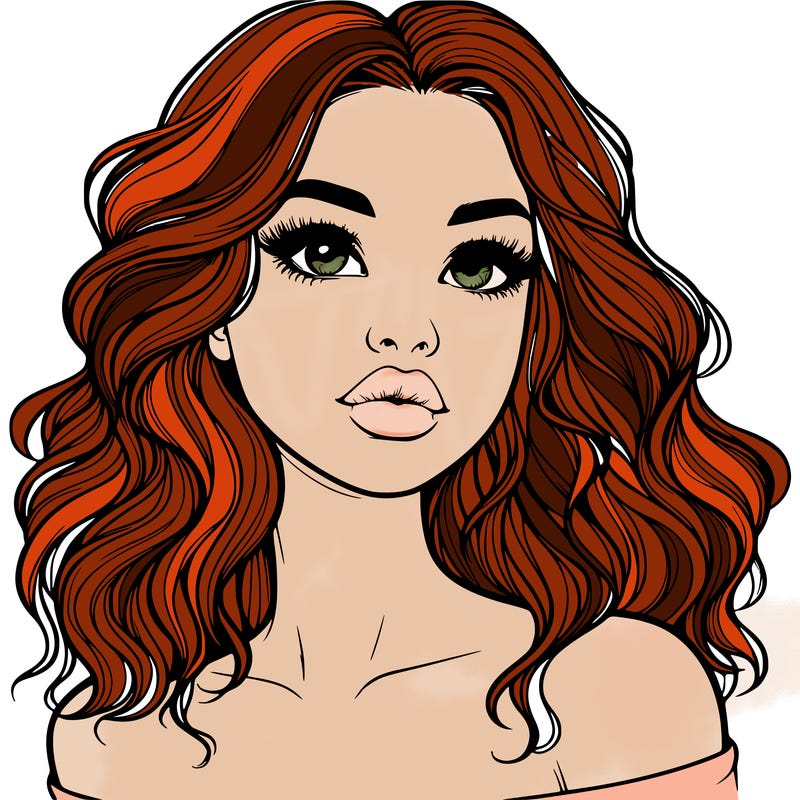 realistic girl with wavy hair and lips