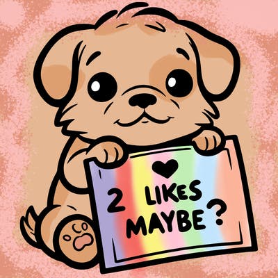 a puppy holding a sign that says 2 likes maybe?