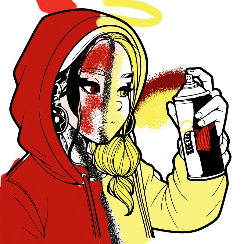 a realistic girl, spray painting