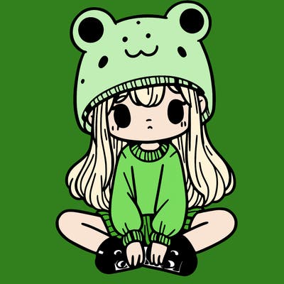a girl wearing a frog hat and some frog socks