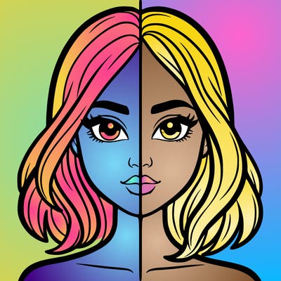 a woman divided in half