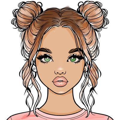 realistic girl with two buns in hair and lips