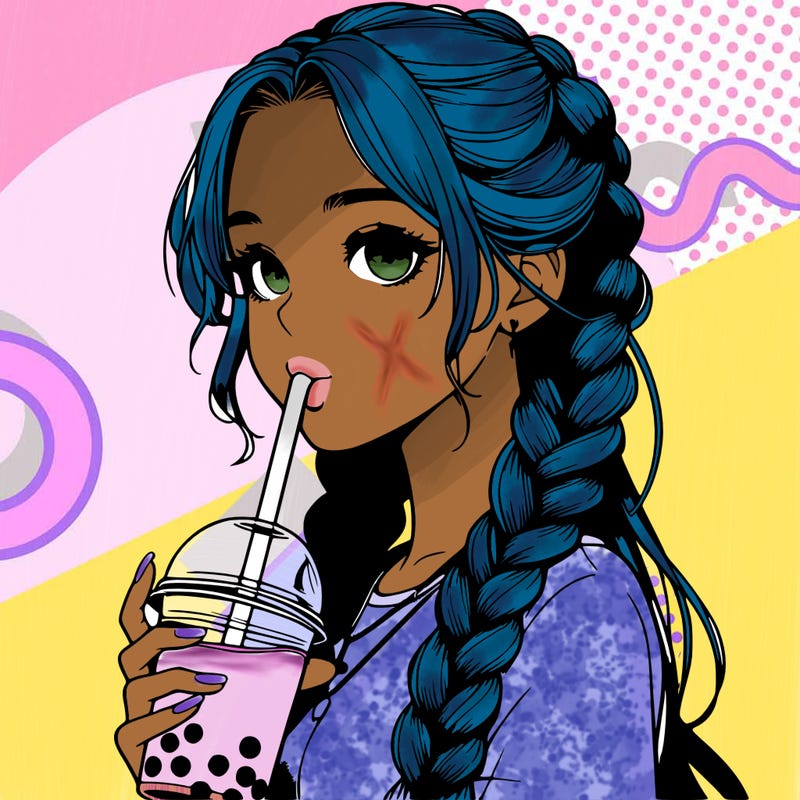 realistic girl with braided hair drinking boba