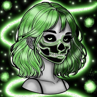 realistic girl with skull