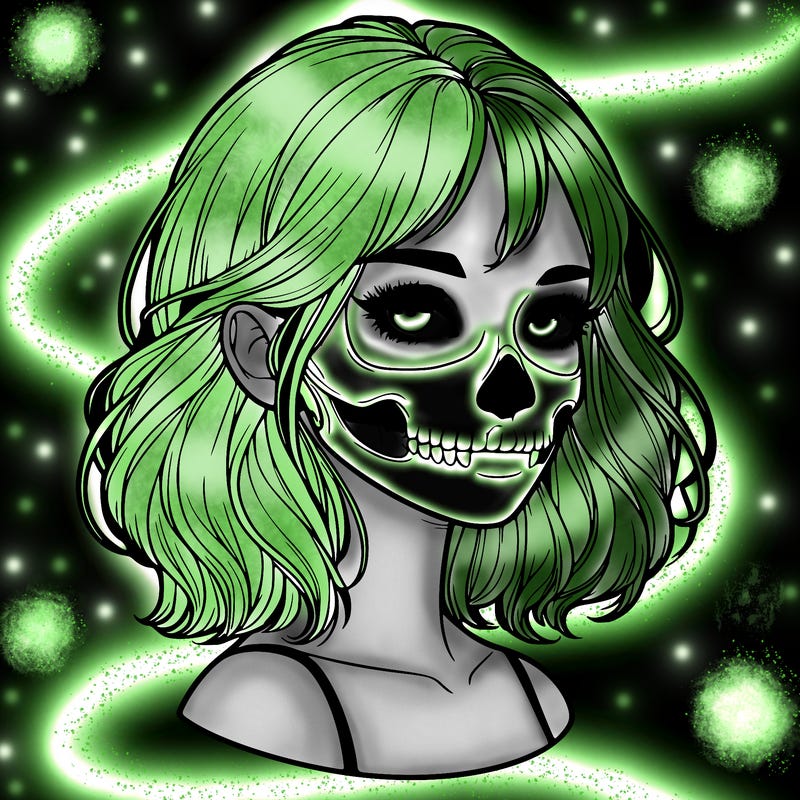 realistic girl with skull