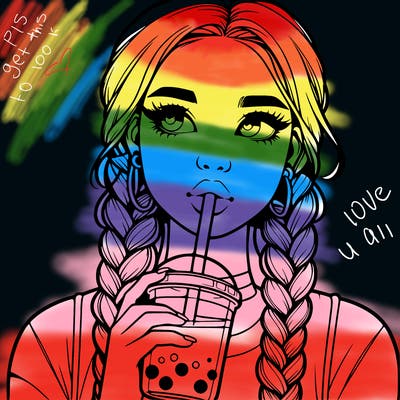 realistic girl with braided hair drinking boba