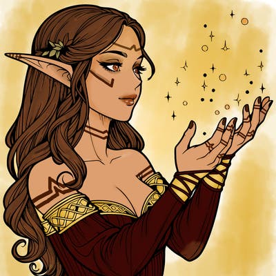 realistic elf girl doing magic