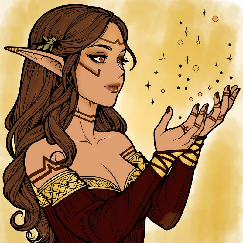 realistic elf girl doing magic