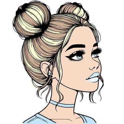 realistic girl with buns on the top of her head