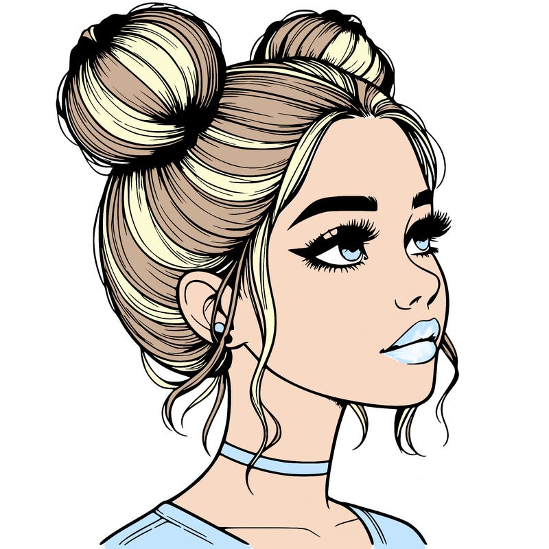 realistic girl with buns on the top of her head