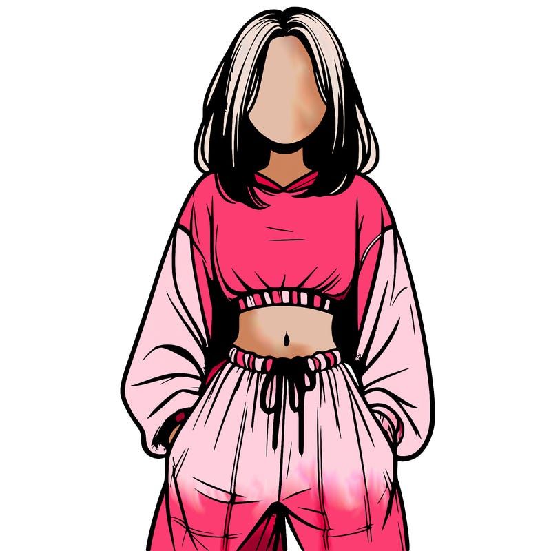 realistic girl faceless with baggy pants and a crop top