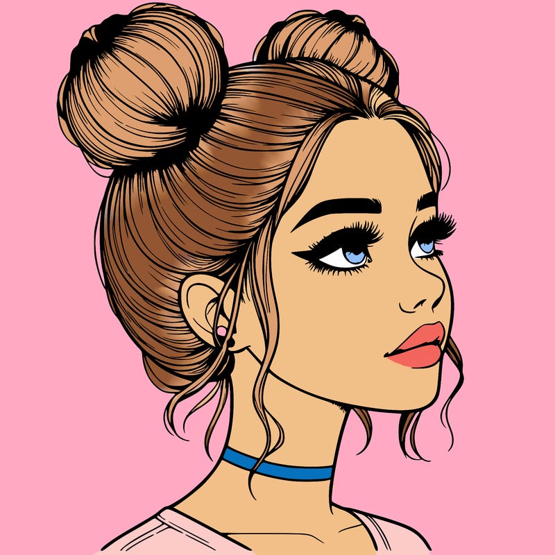 realistic girl with buns on the top of her head