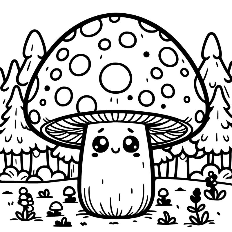 detailed amanita mushroom with face in detailed forest
