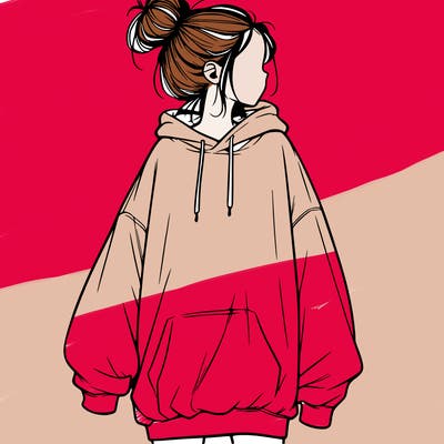 realistic girl with a oversized sweatshirt on and a bun
