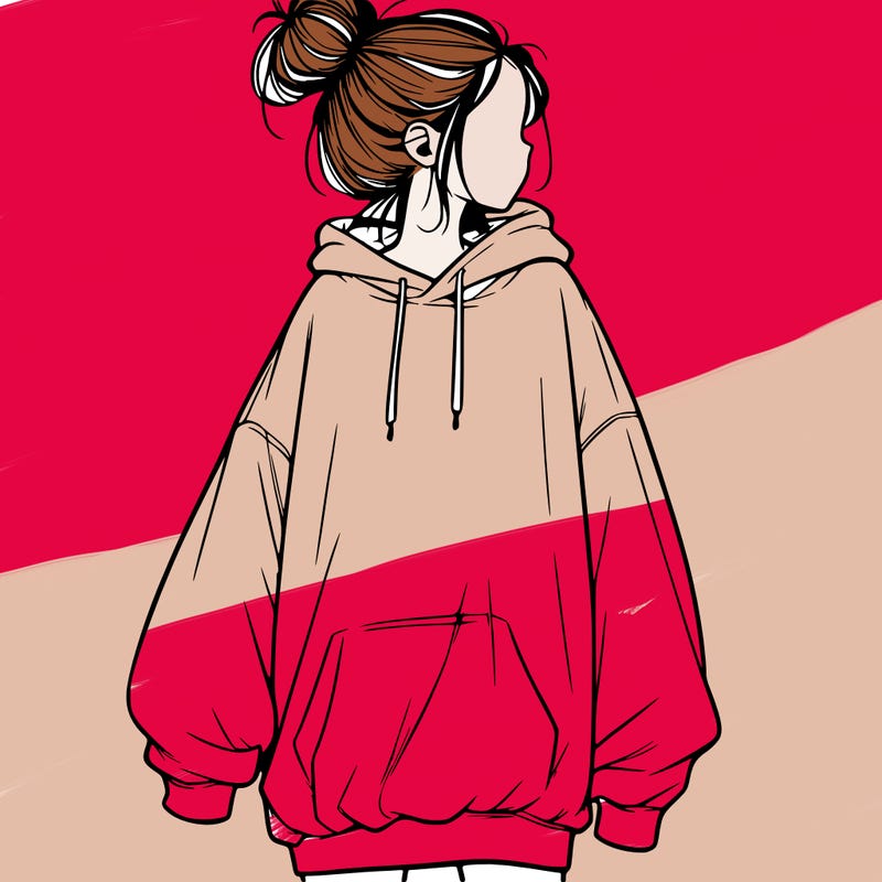 realistic girl with a oversized sweatshirt on and a bun