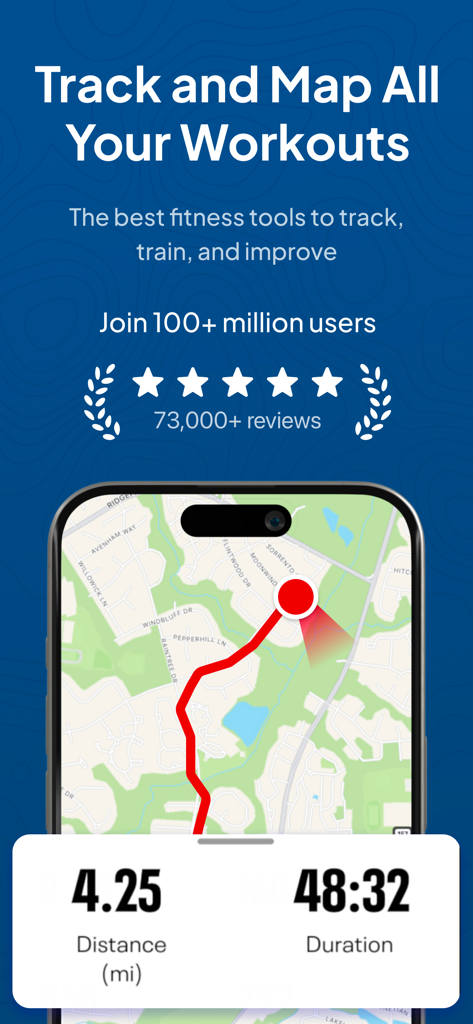 Map My Fitness Workout Tracker - Map My Fitness app interface showing GPS workout route distance and duration stats
