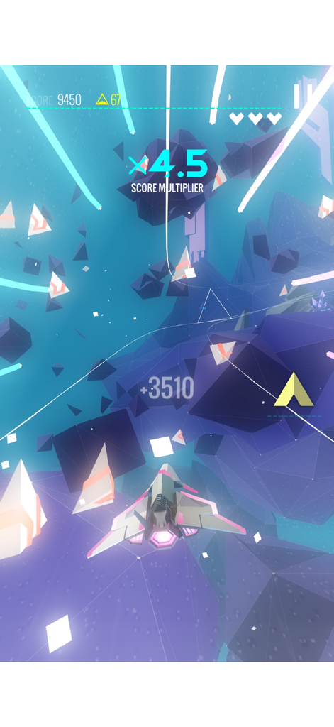 Gameplay di Avicii Gravity HD con una navicella futuristica in un'ambientazione spaziale geometrica