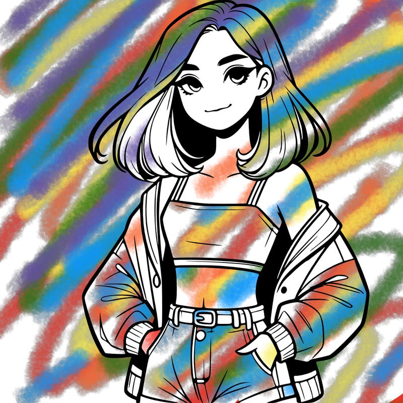 a realistic girl with a crop top and short shorts in an open jacket