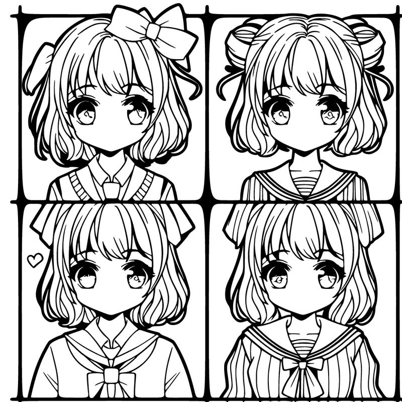 manga girl divided into four