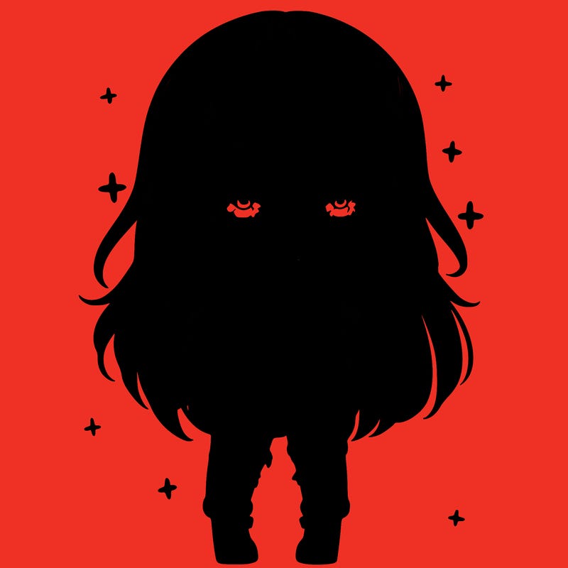 chibi girl with ripped jeans,long hair, and an oversized sweater