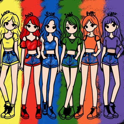 a group of girls wearing crop tops and shorts