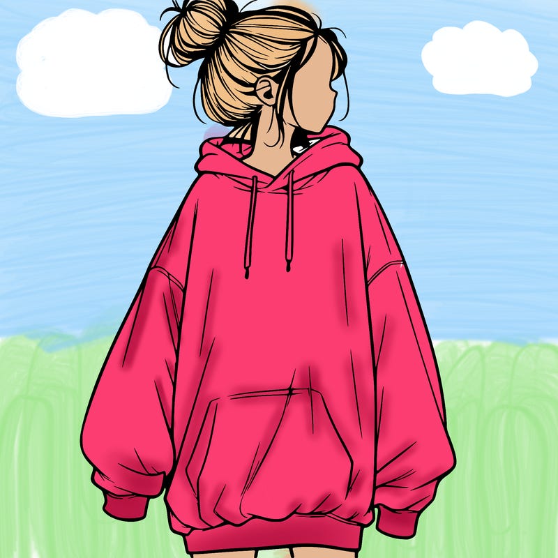 realistic girl with a oversized sweatshirt on and a bun