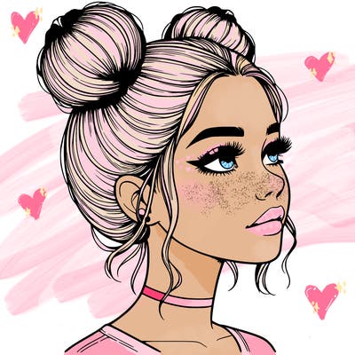 realistic girl with buns on the top of her head