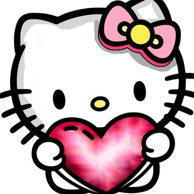 hello kitty holding a big heart