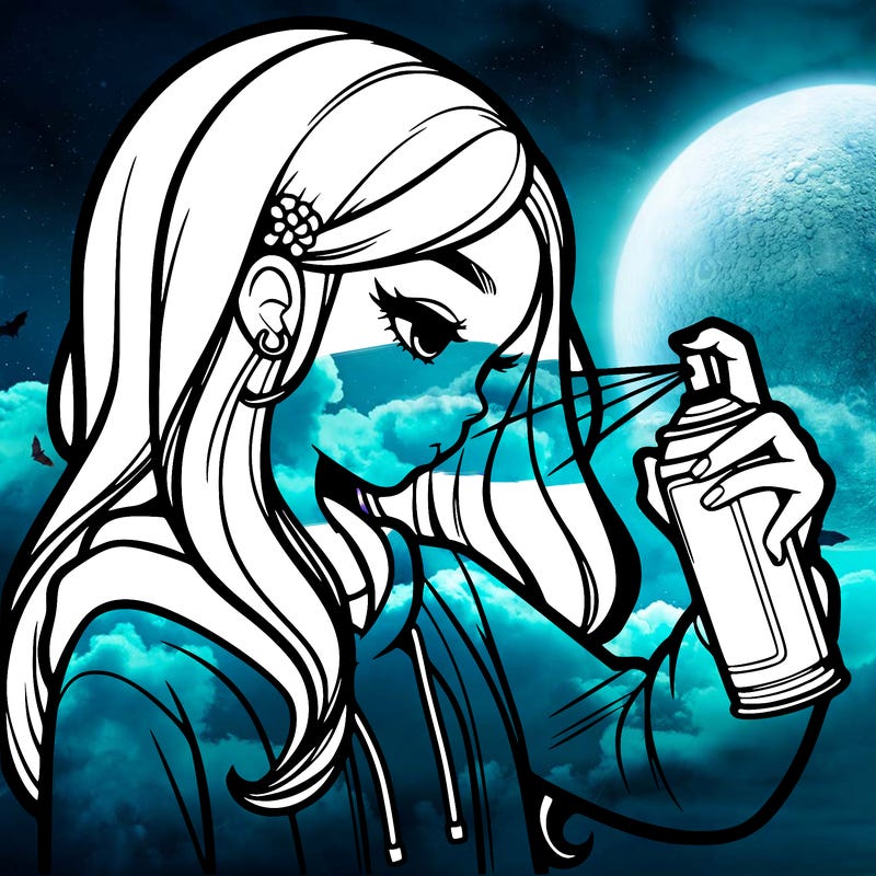 a realistic girl spray painting