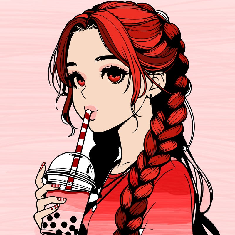 realistic girl with braided hair drinking boba