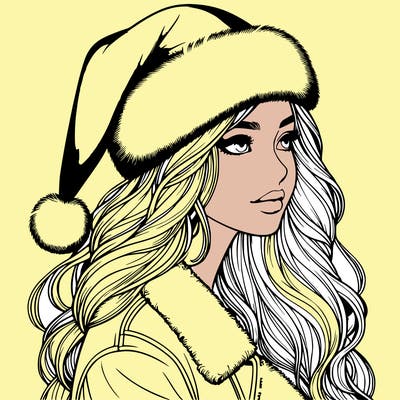 realistic girl in santa hat