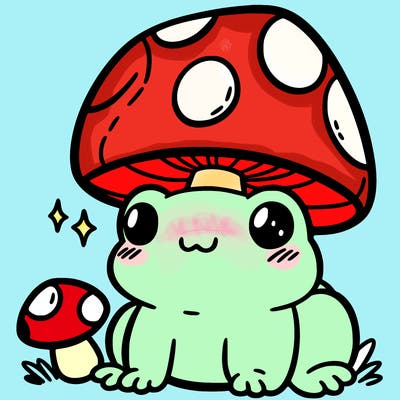 a cute frog with a mushroom hat