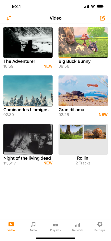 VLC media player video library screen on iOS showing movie thumbnails and durations