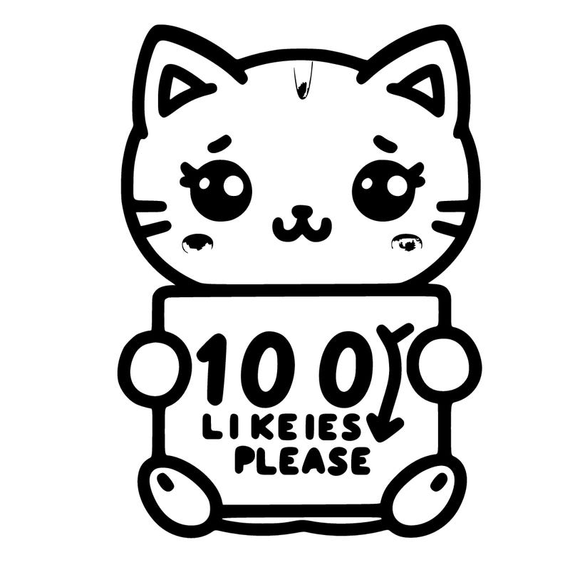 cute kitten holding a sign saying 100 likes please