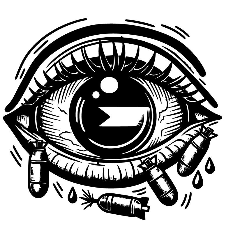 eye with palestine and bombs in the pupil