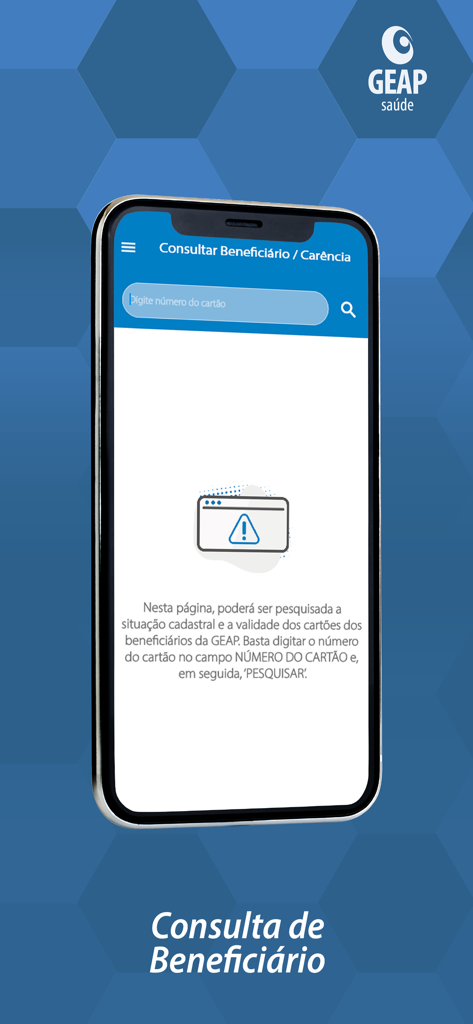 GEAP Prestador - GEAP Prestador mobile app screen showing the beneficiary and waiting period consultation interface with a search field