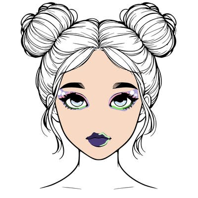 realistic girl with two buns on top of her head