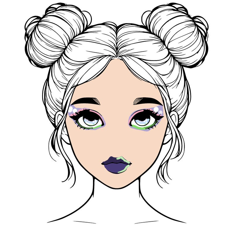 realistic girl with two buns on top of her head