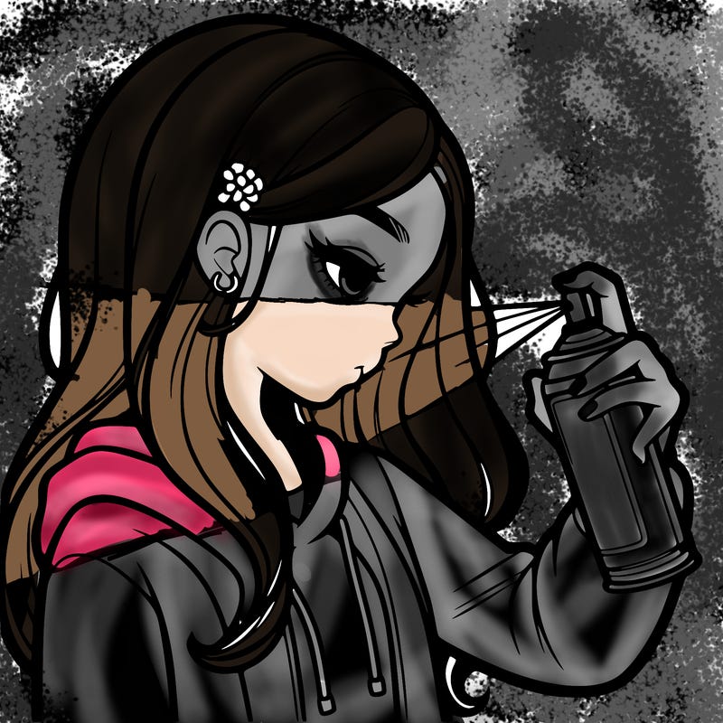 a realistic girl spray painting