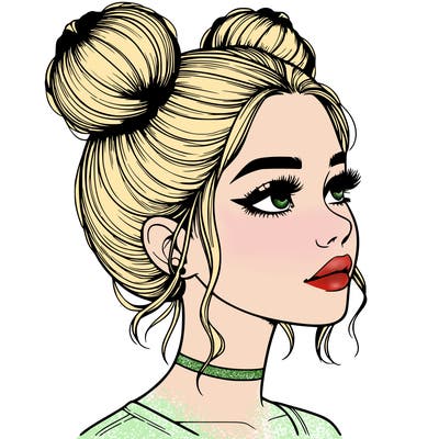 realistic girl with buns on the top of her head